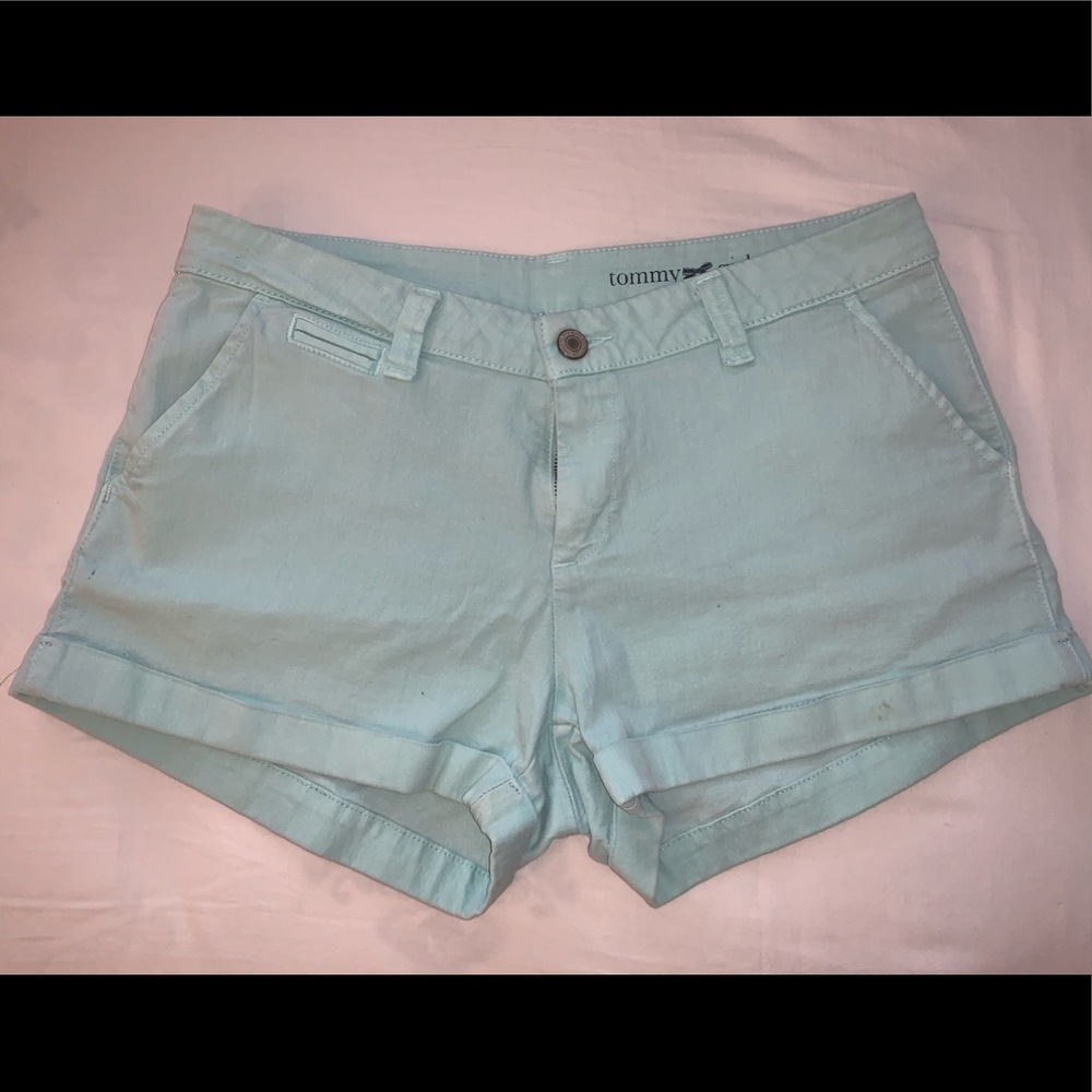Tommy Girl; teal shorts